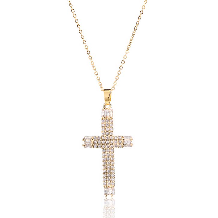 Artificial Zircon Gold Cross Design Necklace