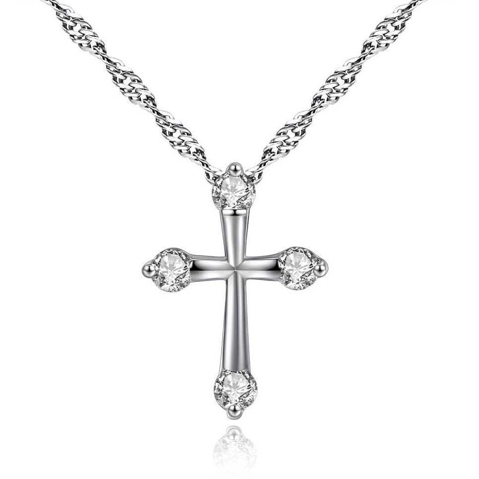 Sliver Cross Detail Rhinestone Design Necklace