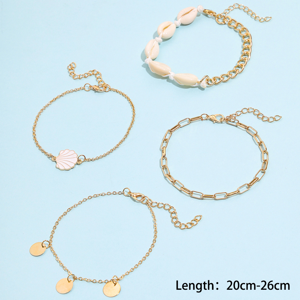 Golden jewelry,Other jewelry,Metal Detail Shell Design Golden Anklet Set