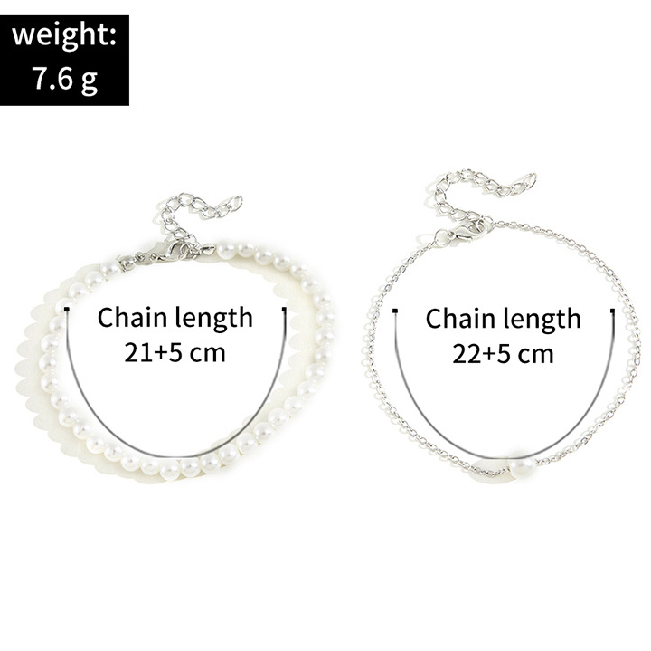 Silver jewelry,Other jewelry,Round Pearl Design Layered Silver Anklet Set