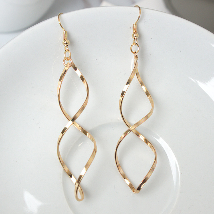 Asymmetrical Twist Design Metal Detail Golden Earrings