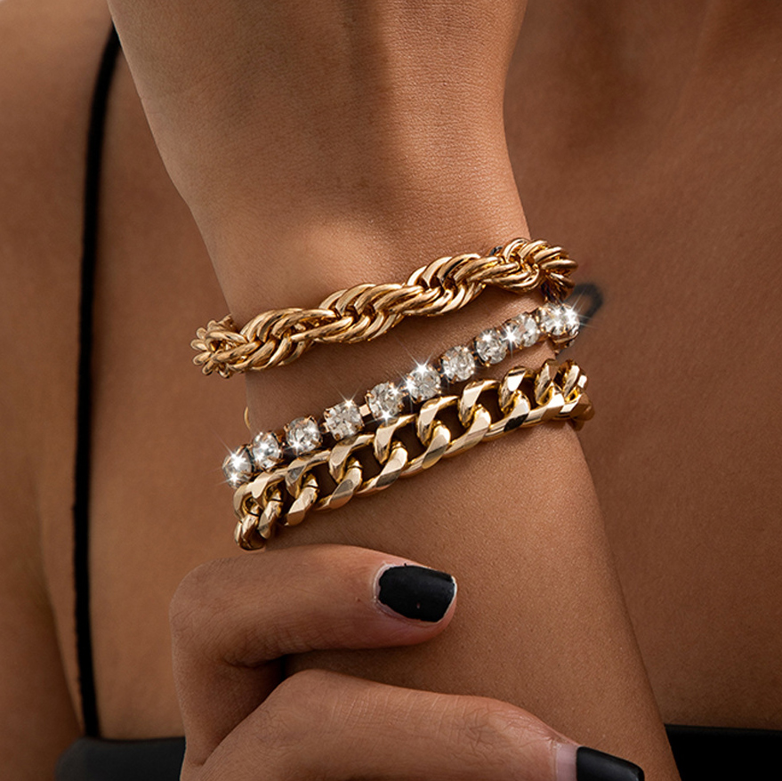 Layered Chain Design Golden Bracelet Set
