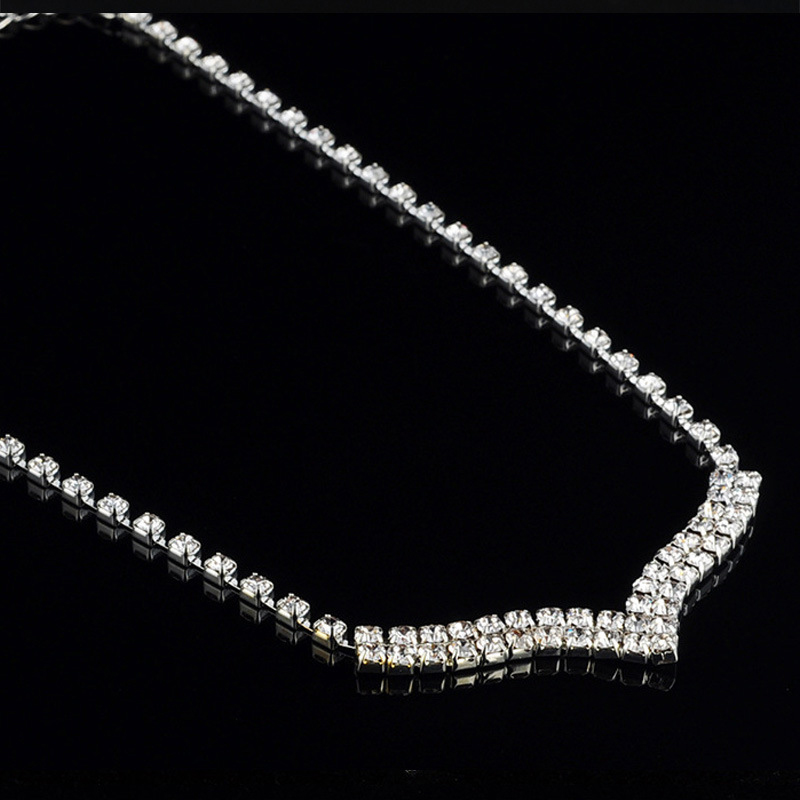 Silver jewelry,Other jewelry,Silver V Shape Zircon Earrings and Necklace