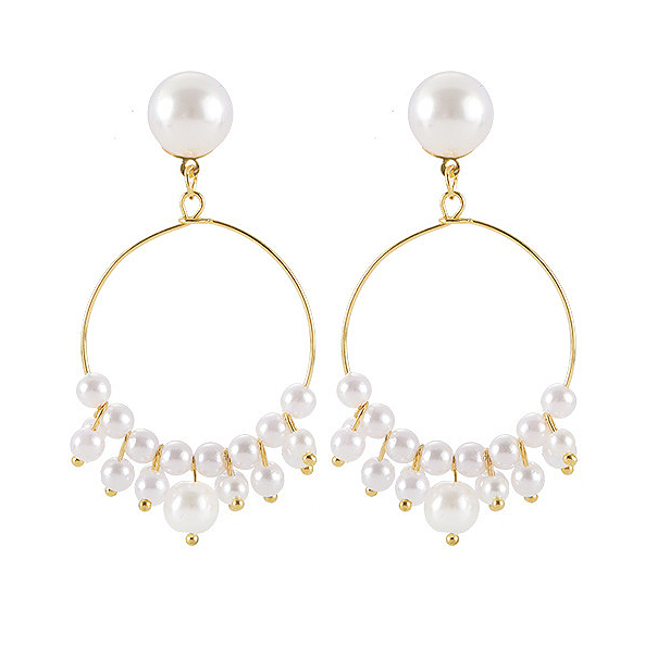 White jewelry,Other jewelry,1 Pair White Pearl Round Earrings