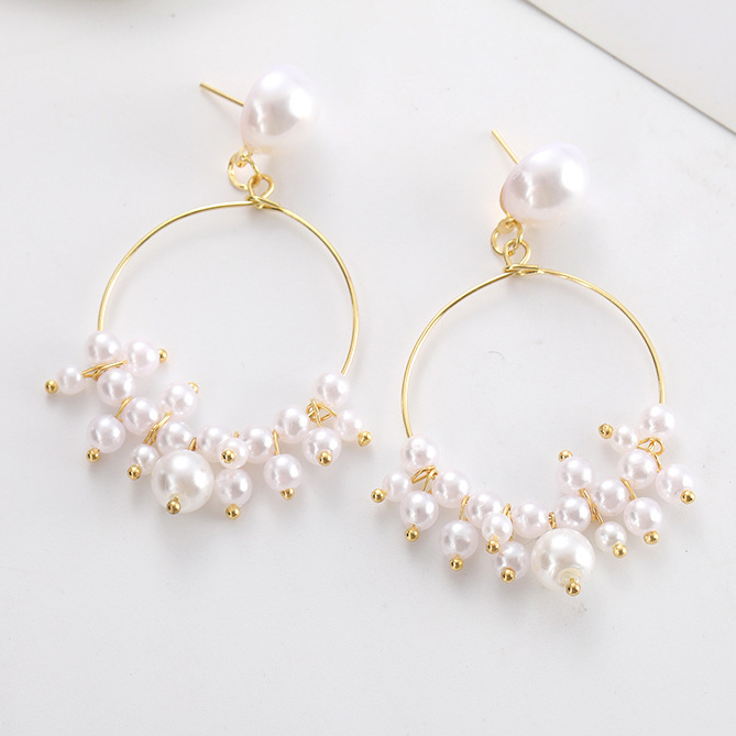 White jewelry,Other jewelry,1 Pair White Pearl Round Earrings