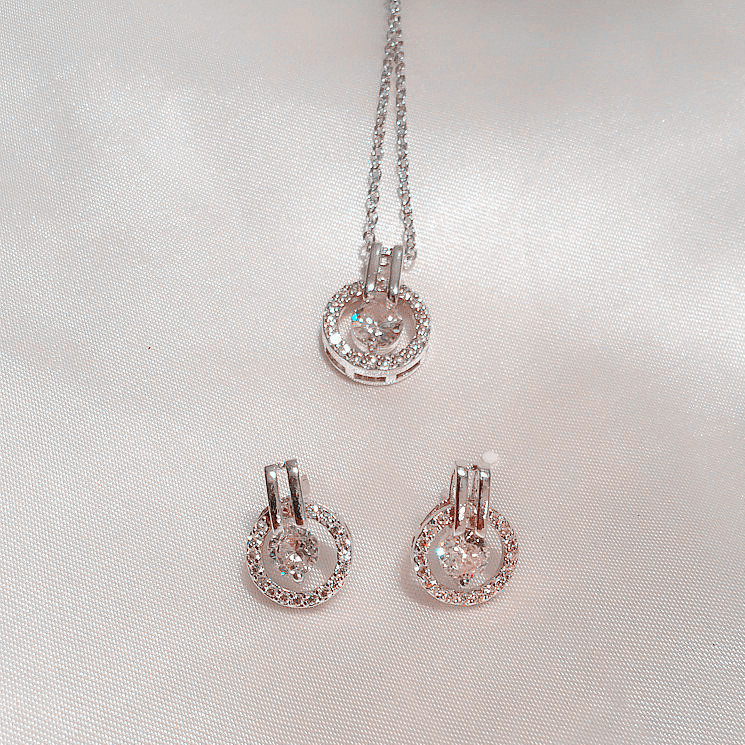 Silver jewelry,Other jewelry,Silver Zircon Round Earrings and Necklace
