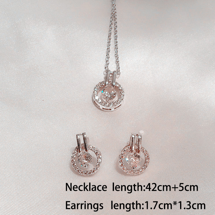 Silver jewelry,Other jewelry,Silver Zircon Round Earrings and Necklace