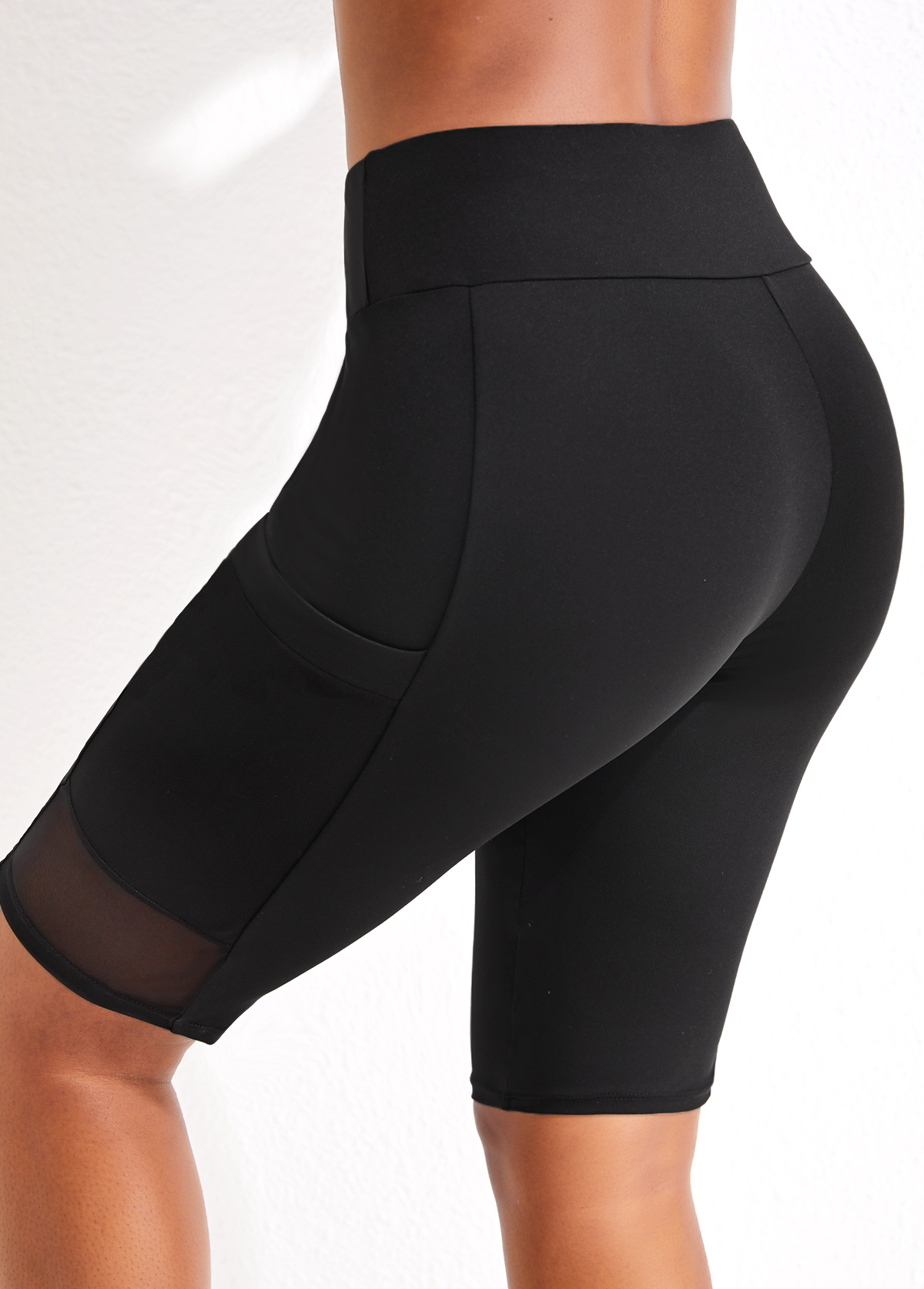 Black swimwear,Plain Color swimwear,ROTITA Black Pocket High Waisted Beach Shorts