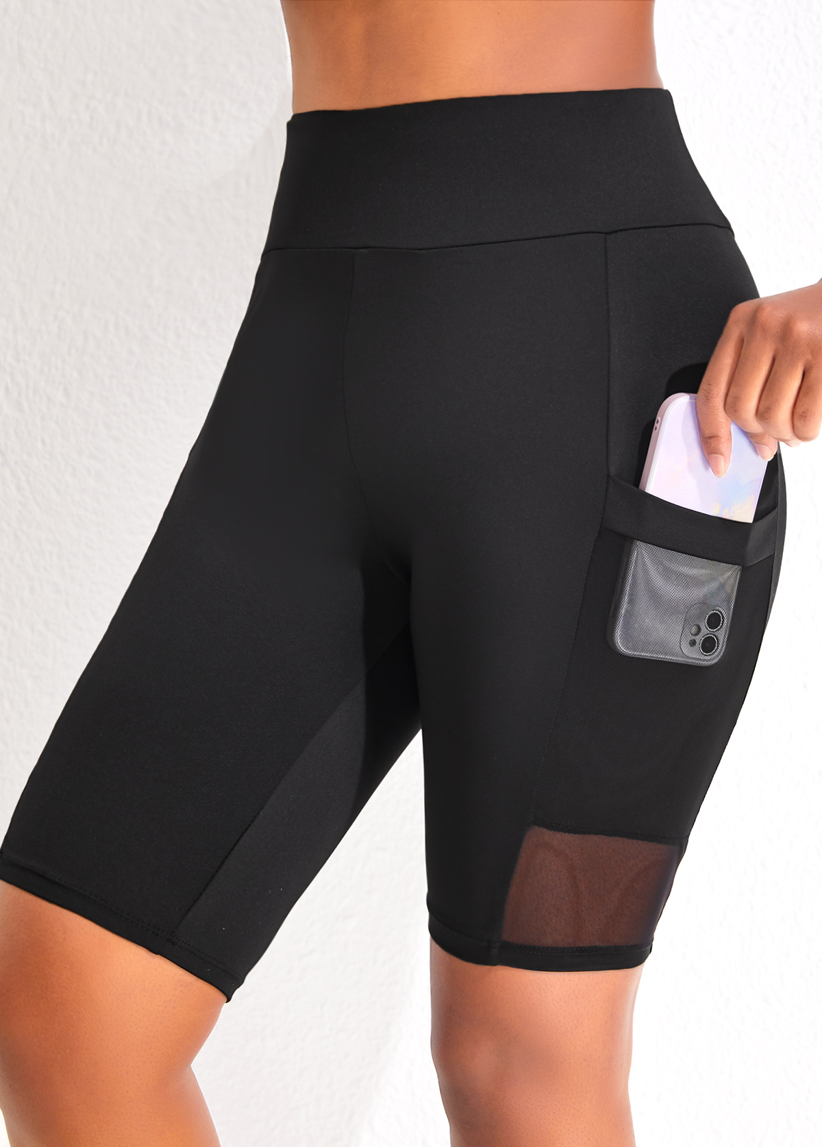 Black swimwear,Plain Color swimwear,ROTITA Black Pocket High Waisted Beach Shorts