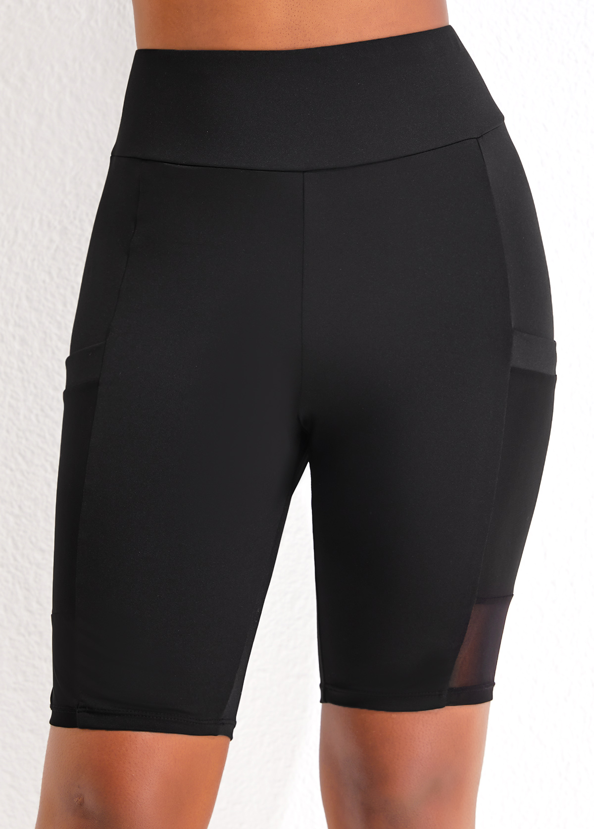 Black swimwear,Plain Color swimwear,ROTITA Black Pocket High Waisted Beach Shorts