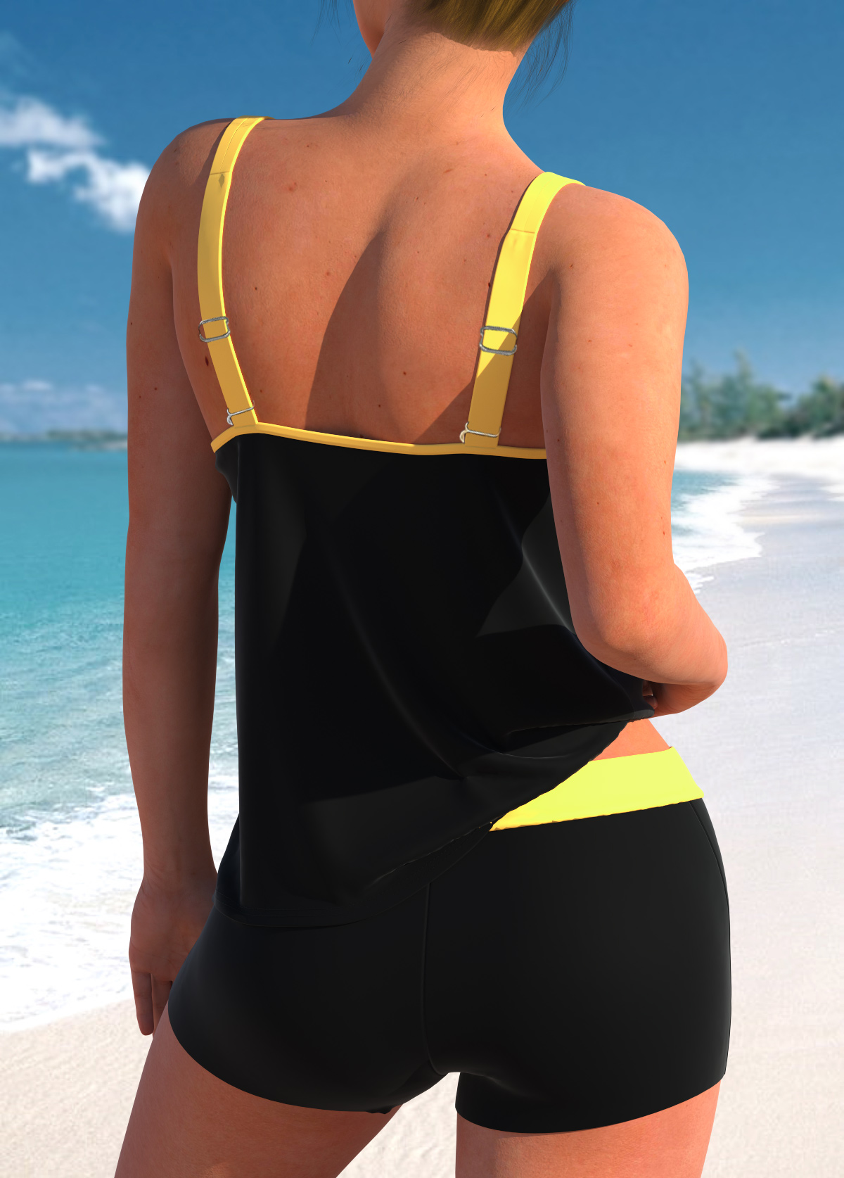 Yellow swimwear,Black swimwear,Plants swimwear,Floral swimwear,Animal Print swimwear,ROTITA Contrast Binding Yellow Sunflower Print Tankini Top