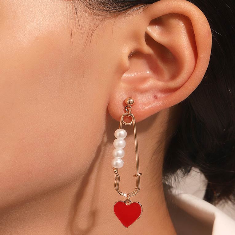 Pearl Gold Heart Design Alloy Earrings