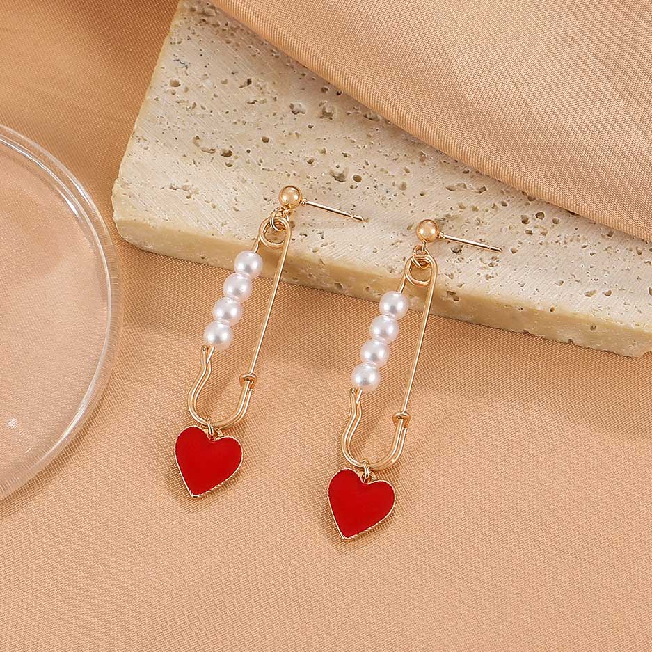 Gold jewelry,Other jewelry,Pearl Gold Heart Design Alloy Earrings