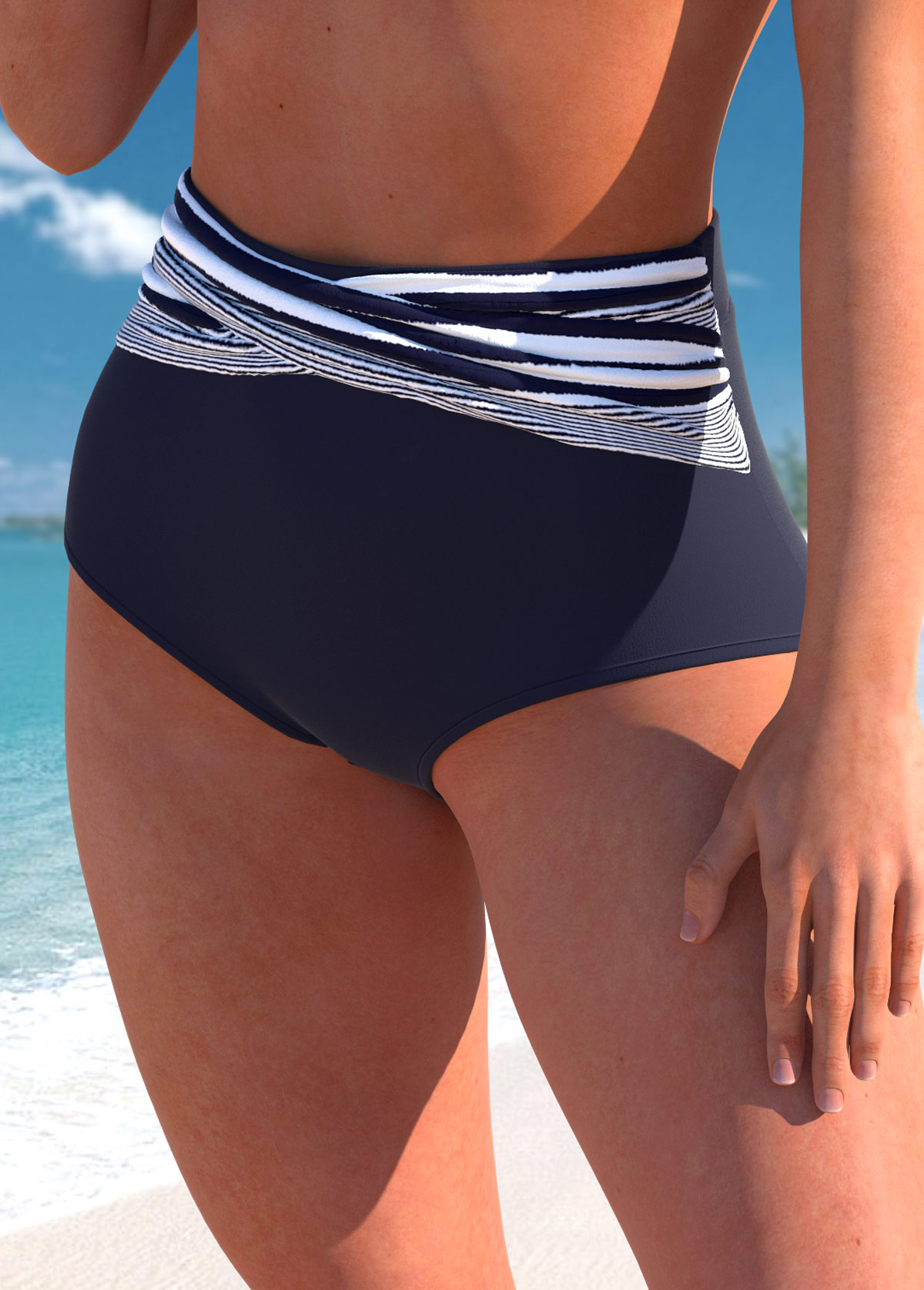 Navy swimwear,White swimwear,Striped swimwear,ROTITA Criss Cross Navy Striped Bikini Top