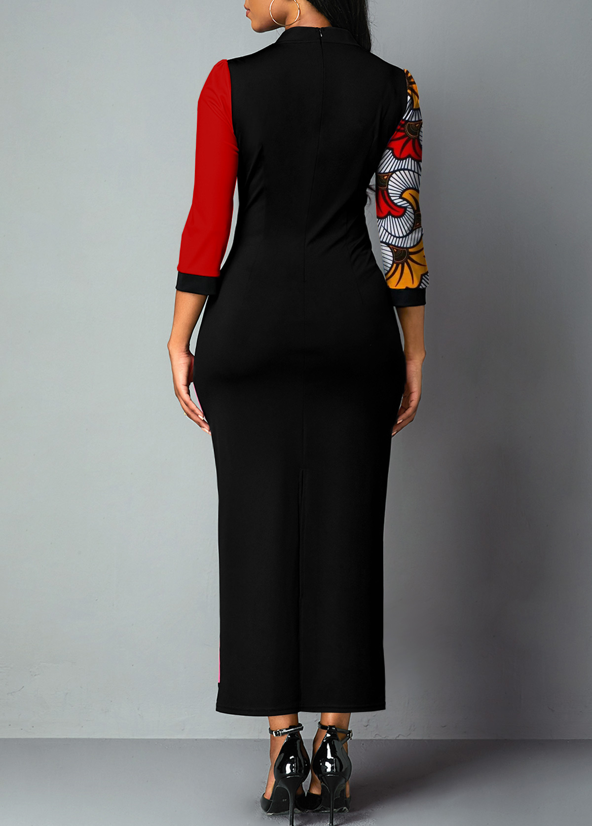 Red dresses,Black dresses,Tribal dresses,Striped dresses,Plants dresses,ROTITA Patchwork African Tribal Print Red Maxi Dress