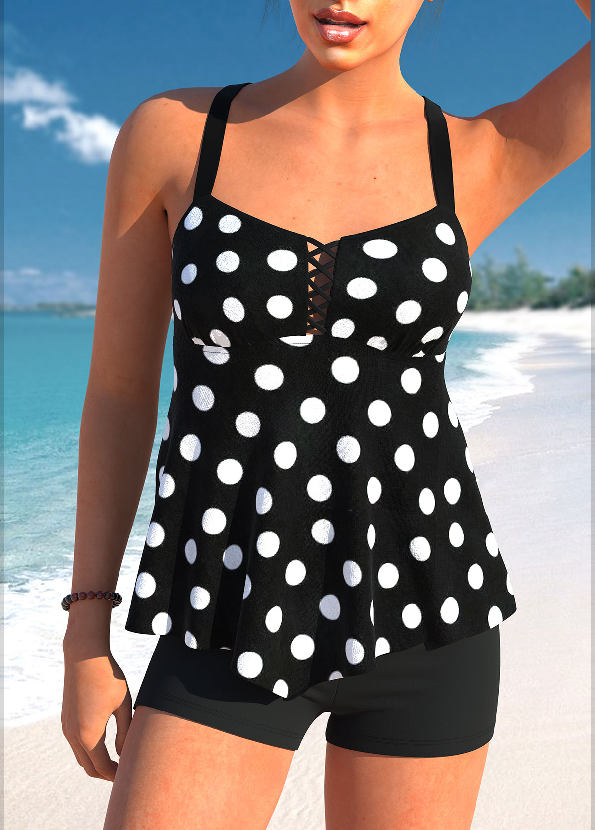 ROTITA Handkerchief Hem Black Polka Dot Tankini Top-No Bottom