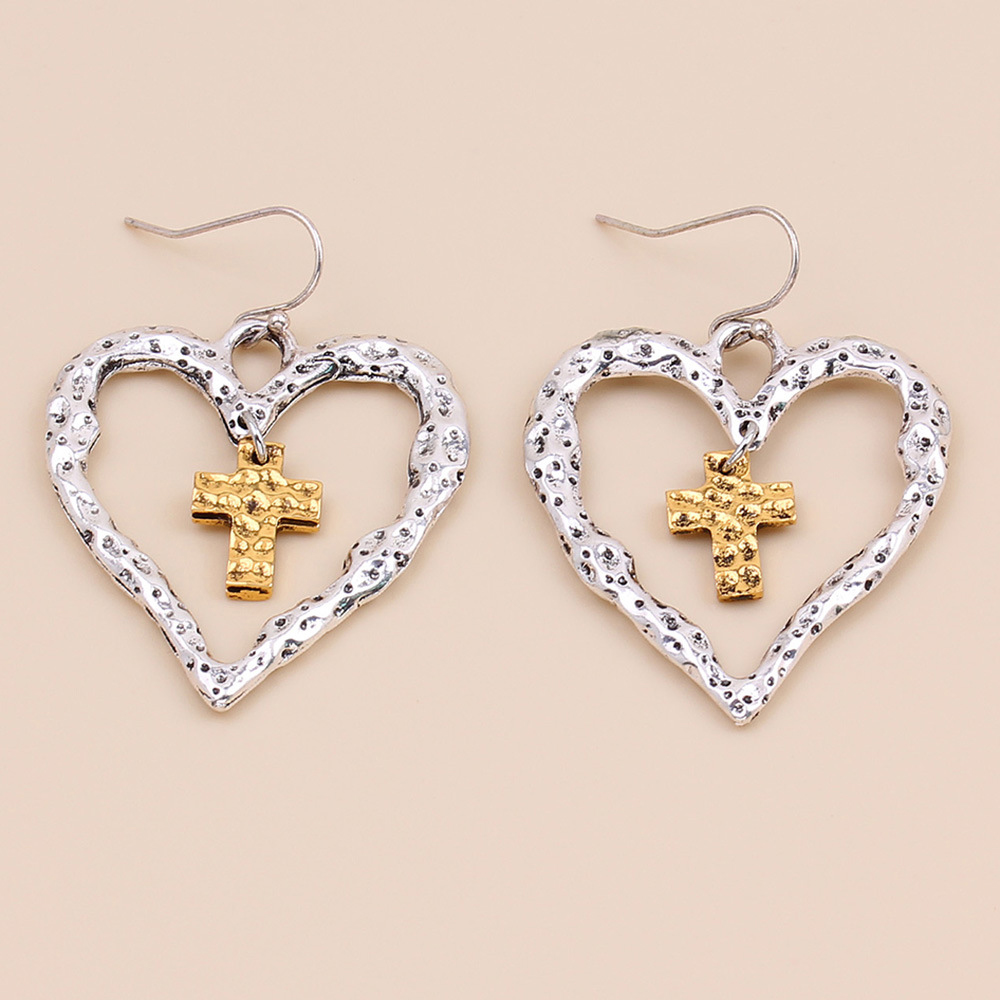 Heart Valentine's Cross Design Silver Earrings