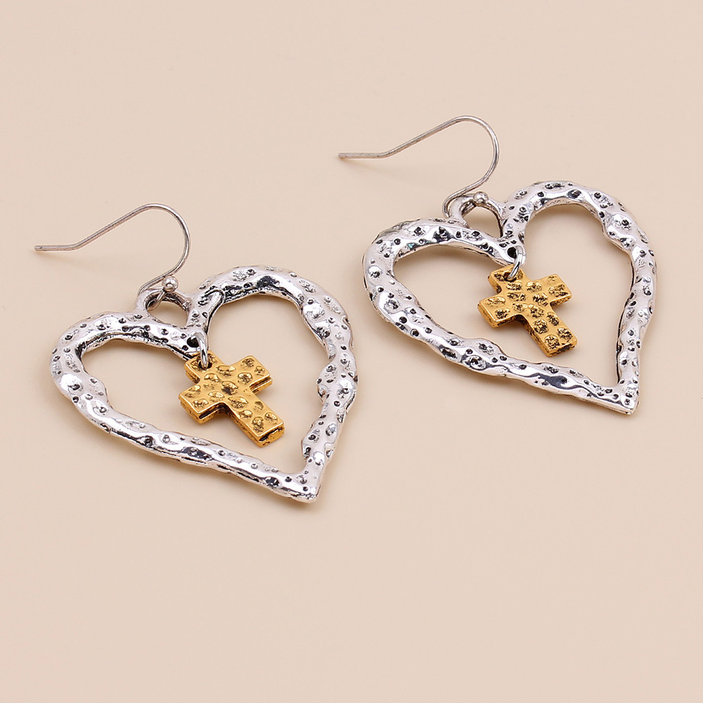Silver jewelry,Other jewelry,Heart Valentine's Cross Design Silver Earrings