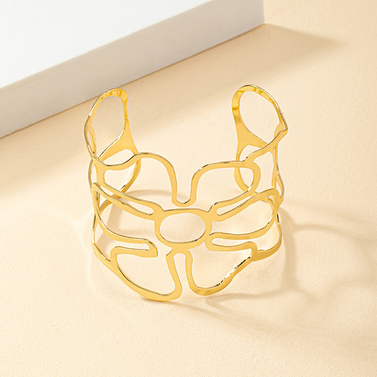 Golden jewelry,Plain Color jewelry,Golden Hollow Out Metal Open Bracelet