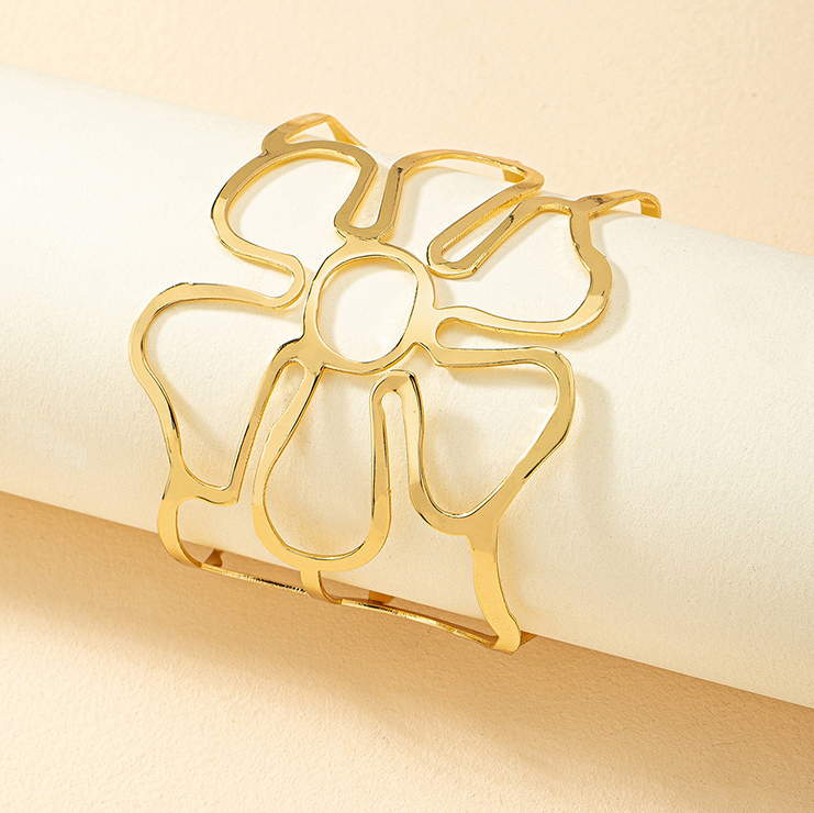 Golden jewelry,Plain Color jewelry,Golden Hollow Out Metal Open Bracelet