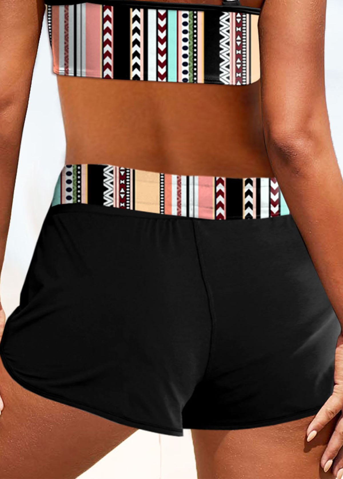 Multi Color swimwear,Striped swimwear,Geometric swimwear,ROTITA Metal Ring Multi Color Striped Bikini Top