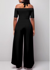 Black jumpsuits&rompers,Plain Color jumpsuits&rompers,ROTITA Cut Out Black Long Straight Leg Halter Jumpsuit