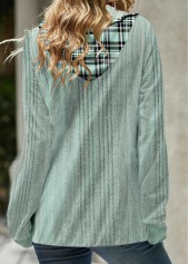 Light Green tops,Plaid tops,Geometric tops,Striped tops,ROTITA Cross Hem Tartan Print Light Green Hoodie