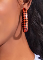 Orange jewelry,Alloy Orange Round Design Plaid Earrings