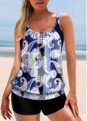 Blue swimwear,Paisley swimwear,ROTITA Wide Strap Paisley Print Blue Tankini Top