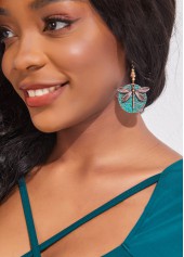 Turquoise jewelry,Turquoise Dragonfly Design Bronze Round Earrings