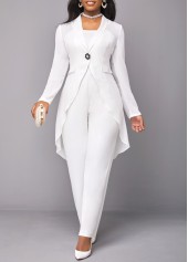 ROTITA Button Cardigan and V Neck White Jumpsuit