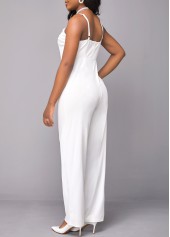White jumpsuits & rompers,Plain Color jumpsuits & rompers,ROTITA Button Cardigan and V Neck White Jumpsuit