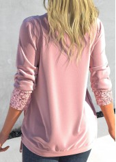 Light Pink tops,Plain Color tops,ROTITA Sequin Light Pink Square Neck T Shirt