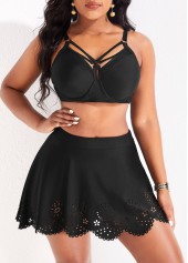 ROTITA Black Hollow High Waisted Swim Skirt