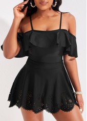 ROTITA Black Hollow High Waisted Swim Skirt