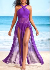 ROTITA Mesh Double Slit Purple Beach Dress