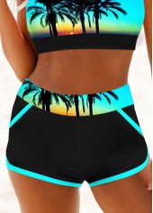 Cyan swimwear,Graphic swimwear,Plants swimwear,ROTITA Cyan Contrast Stitch Landscape Print Bikini Top