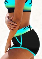 Cyan swimwear,Graphic swimwear,Plants swimwear,ROTITA Cyan Contrast Stitch Landscape Print Bikini Top