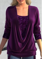 ROTITA Plus Size Purple Square Neck T Shirt