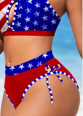 Red swimwear,Blue swimwear,Flag swimwear,Striped swimwear,ROTITA Cut Out Red Flag Print Bikini Top