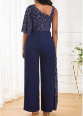 Navy jumpsuits & rompers,Plain Color jumpsuits & rompers,ROTITA Navy One Shoulder Sleeveless Lace Jumpsuit