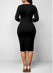 Black dresses,Leopard dresses,ROTITA Patchwork Leopard Black Round Neck Bodycon Dress