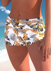 White swimwear,Plants swimwear,ROTITA White Leaf Print High Waisted Swim Shorts