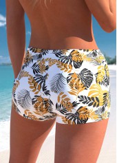 White swimwear,Plants swimwear,ROTITA White Leaf Print High Waisted Swim Shorts