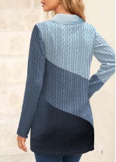 Blue tops,Contrast Color tops,ROTITA Patchwork Blue V Neck Long Sleeve Sweatshirt