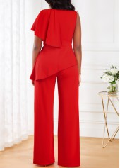 Red jumpsuits & rompers,Plain Color jumpsuits & rompers,ROTITA Ruffle Red V Neck Sleeveless Jumpsuit