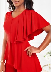 Red jumpsuits & rompers,Plain Color jumpsuits & rompers,ROTITA Ruffle Red V Neck Sleeveless Jumpsuit