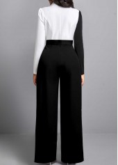 Black jumpsuits & rompers,Contrast Color jumpsuits & rompers,ROTITA Long Sleeve Black Button Contrast Jumpsuit