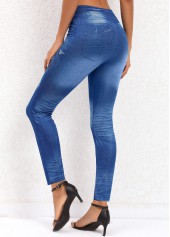 Denim Blue bottoms,Animal Print bottoms,Butterfly Print Denim Blue High Waisted Leggings