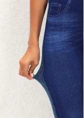 Dark Blue bottoms,Plain Color bottoms,Dark Blue High Waisted Elastic Waist Leggings